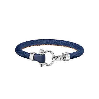 Bracelet Omega Sailing en acier inoxydable et caoutchouc bleu foncé structuré avec surpiqûre orange