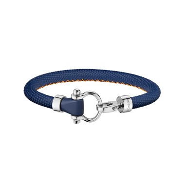 Bracelet Omega Sailing en acier inoxydable et caoutchouc bleu foncé structuré avec surpiqûre orange