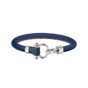 Bracelet Omega Sailing en acier inoxydable et caoutchouc bleu foncé structuré avec surpiqûre orange