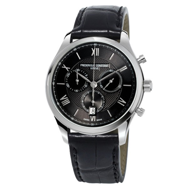 Montre Frédérique Constant Classics quartz chronographe cadran noir bracelet acier 40 mm