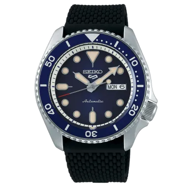 Montre Seiko 5 Suits automatique cadran bleu bracelet silicone noir 42,5 mm
