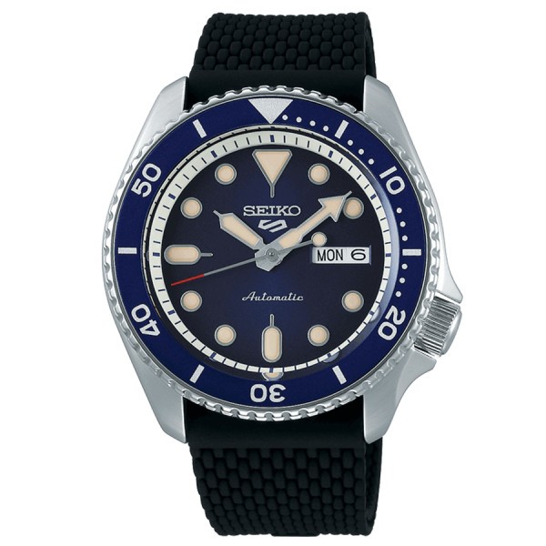 Montre Seiko 5 Suits automatique cadran bleu bracelet silicone noir 42,5 mm