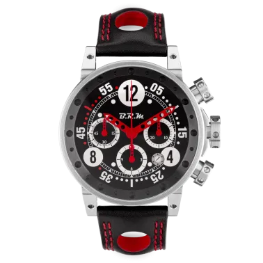 Montre BRM V12 automatique inox cadran noir aiguilles rouges bracelet caoutchouc noir 44 mm