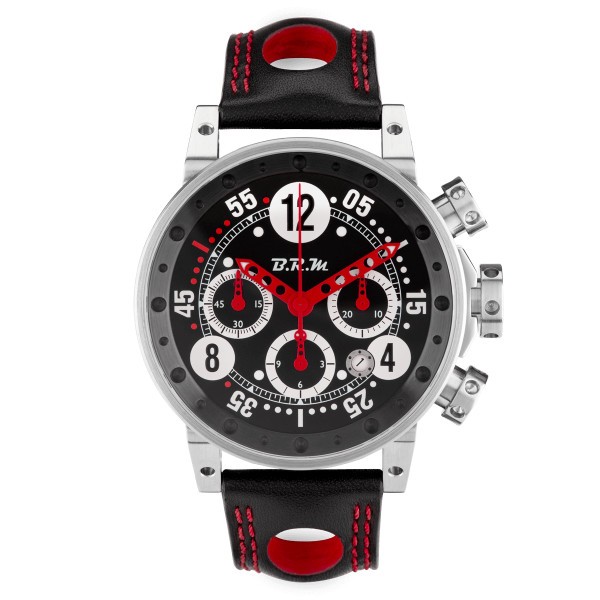 Montre BRM V12 automatique inox cadran noir aiguilles rouges bracelet caoutchouc noir 44 mm