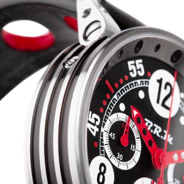 Montre BRM V12 automatique inox cadran noir aiguilles rouges bracelet caoutchouc noir 44 mm