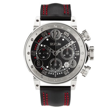 Montre BRM V12 automatique inox cadran noir bracelet cuir noir 44 mm