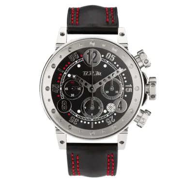 Montre BRM V12 automatique inox cadran noir bracelet cuir noir 44 mm