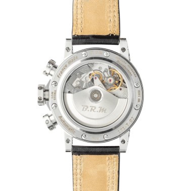 Montre BRM V12 automatique inox cadran noir bracelet cuir noir 44 mm