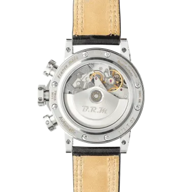 Montre BRM V12 automatique inox cadran noir bracelet cuir noir 44 mm