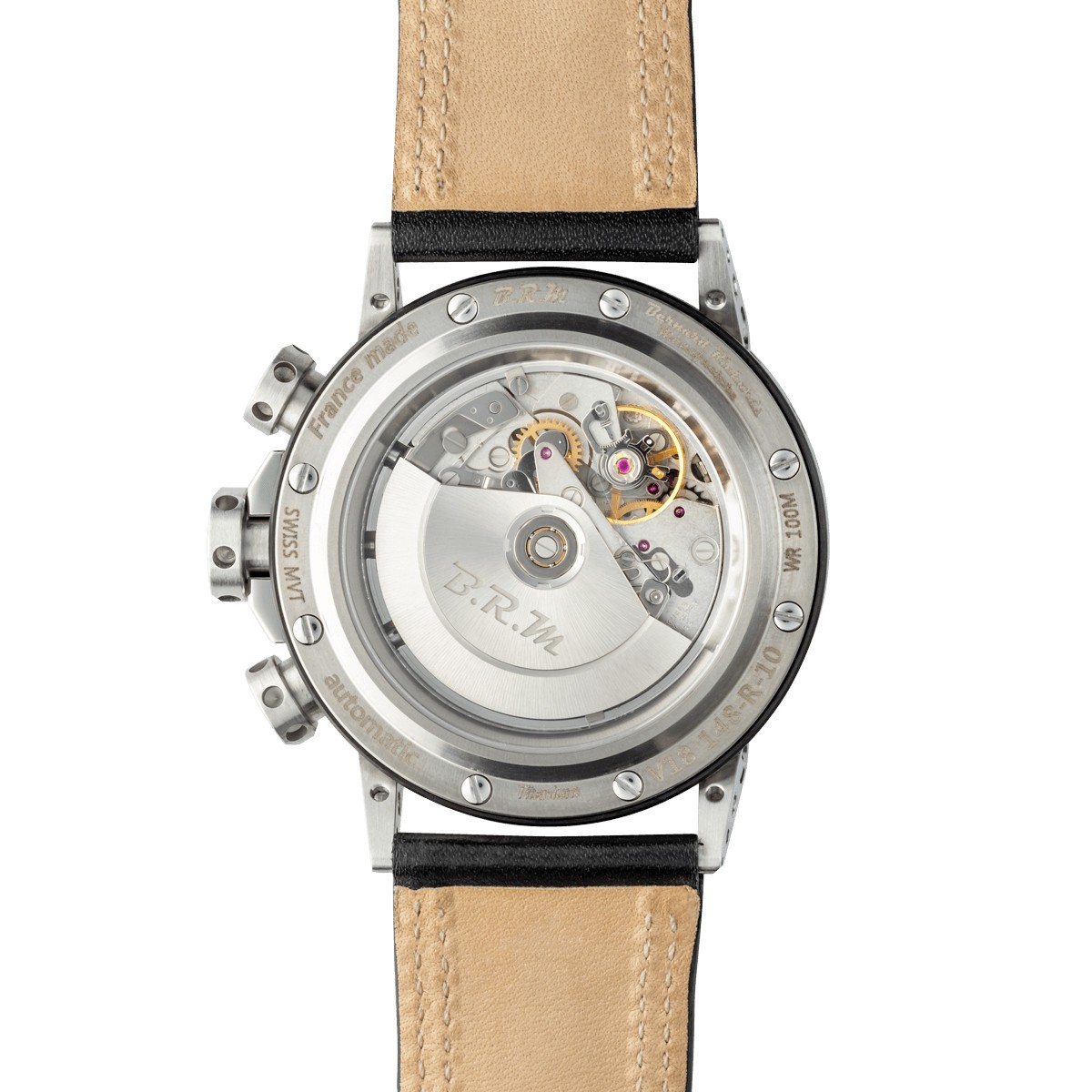 Montre BRM V18 automatique titane cadran carbone aiguilles noires bracelet caoutchouc 48 mm