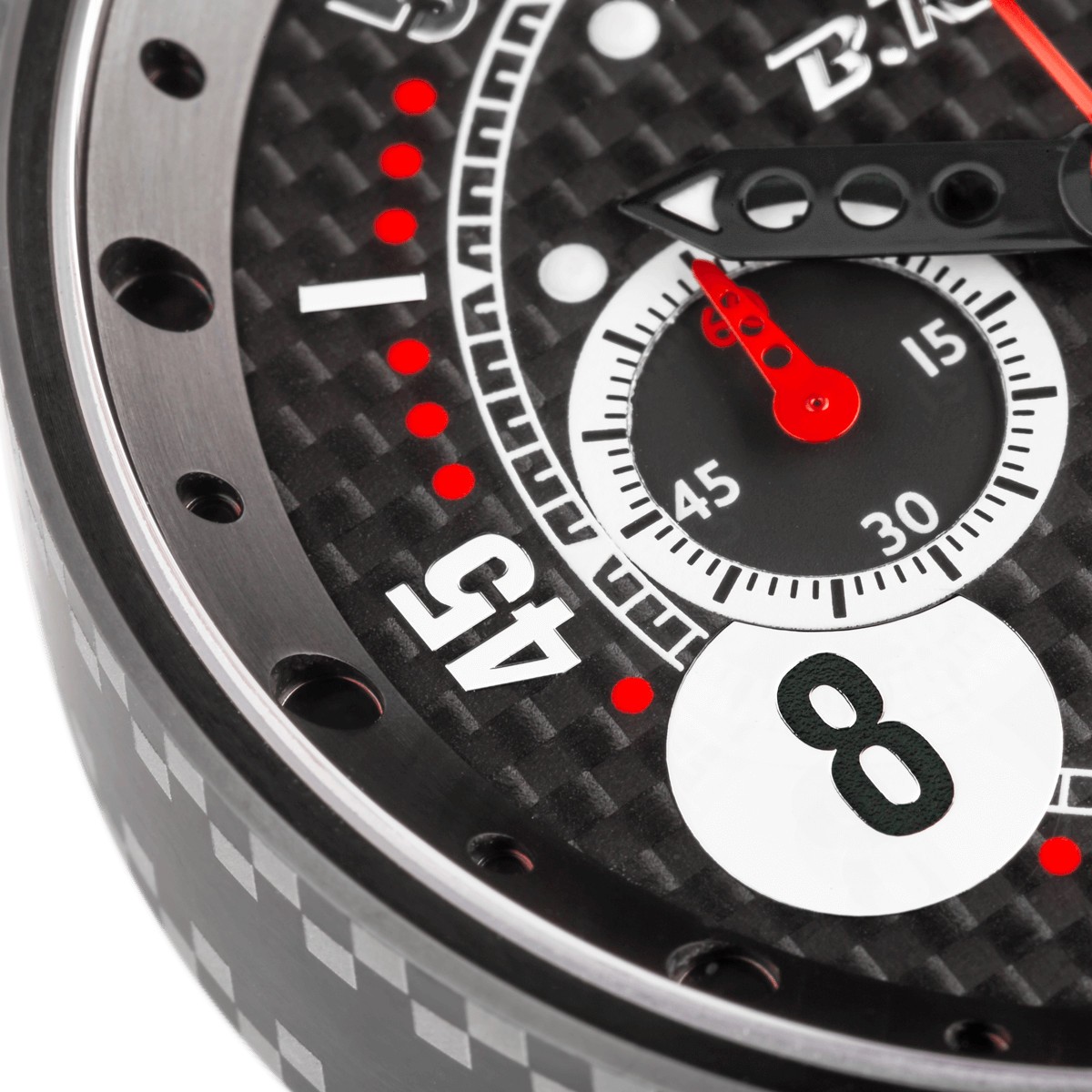 Montre BRM V18 automatique titane cadran carbone aiguilles noires bracelet caoutchouc 48 mm