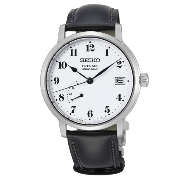 Montre Seiko Presage automatique cadran blanc bracelet cuir noir 39,5 mm