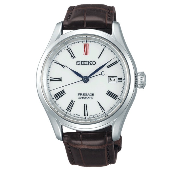 Montre Seiko Presage automatique cadran porcelaine bracelet cuir marron 40,6 mm