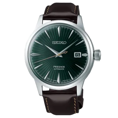 Montre Seiko Presage automatique cadran vert bracelet cuir marron 40,5 mm