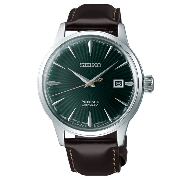 Montre Seiko Presage automatique cadran vert bracelet cuir marron 40,5 mm