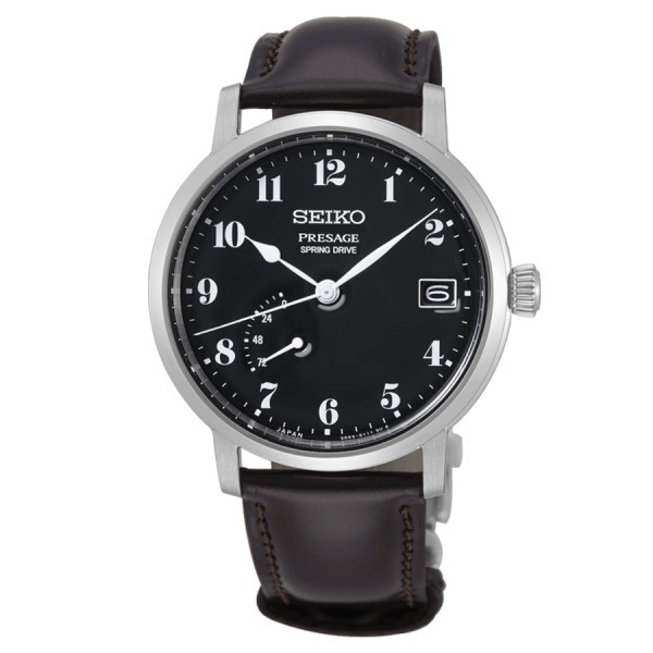 Montre Seiko Presage automatique cadran noir bracelet cuir marron 39,5 mm