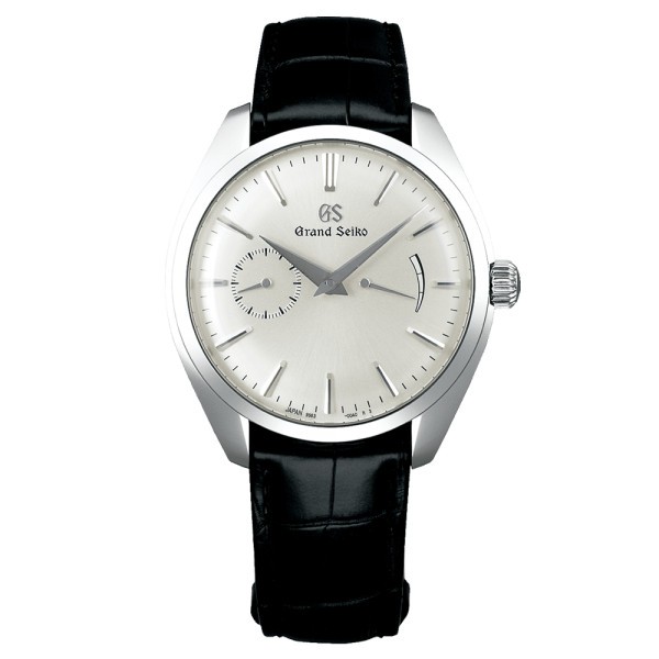 Grand Seiko Elegance mechanical watch silver dial black leather strap 39 mm SBGK007G
