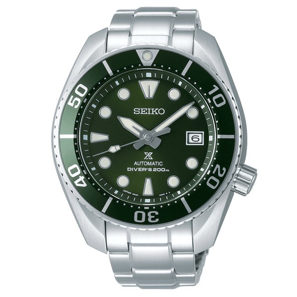 Montre Seiko Prospex Diver's automatique cadran vert bracelet acier 45 mm