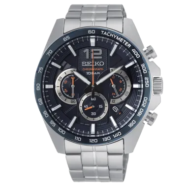 Montre Seiko Sport chronographe quartz cadran bleu bracelet acier 43,9 mm