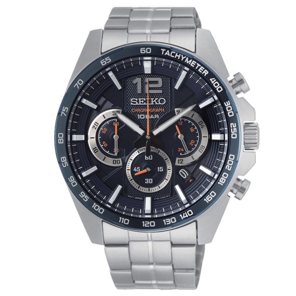 Montre Seiko Sport chronographe quartz cadran bleu bracelet acier 43,9 mm