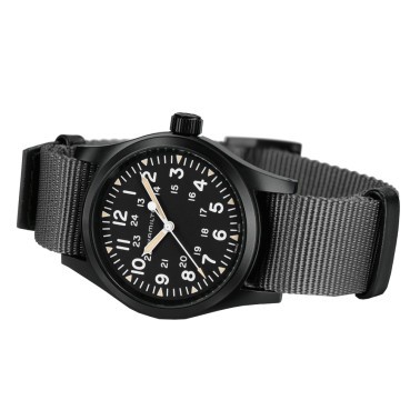 Montre Hamilton Khaki Field Mechanical full black cadran noir bracelet NATO noir 38 mm H69409930