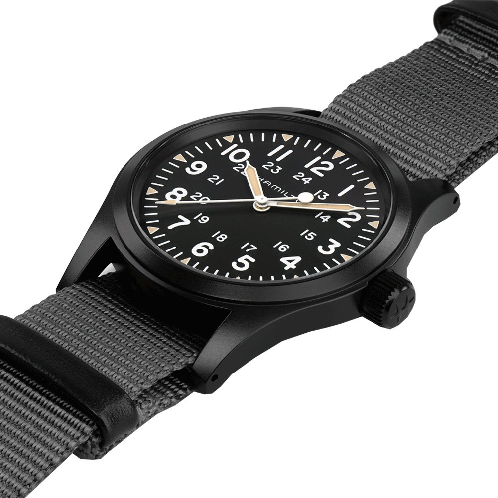Montre Hamilton Khaki Field Mechanical full black cadran noir bracelet NATO noir 38 mm H69409930