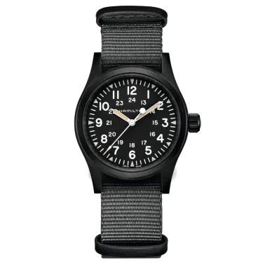 Montre Hamilton Khaki Field Mechanical full black cadran noir bracelet NATO noir 38 mm