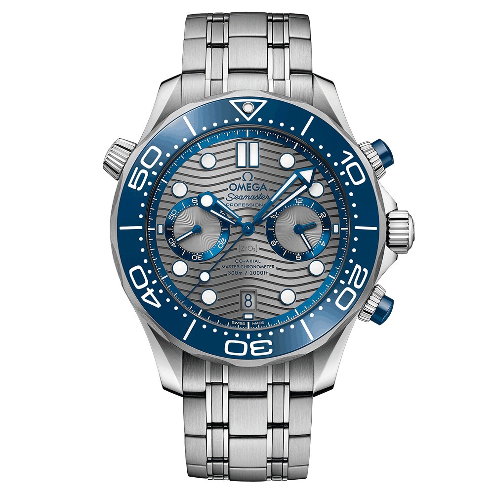 Montre Omega Seamaster Diver 300m Co-Axial Master Chronometer Chronograph cadran gris bracelet acier 44 mm