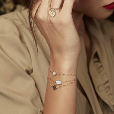 Bracelet Ginette NY Mini Ever Disc en or rose et diamants noirs