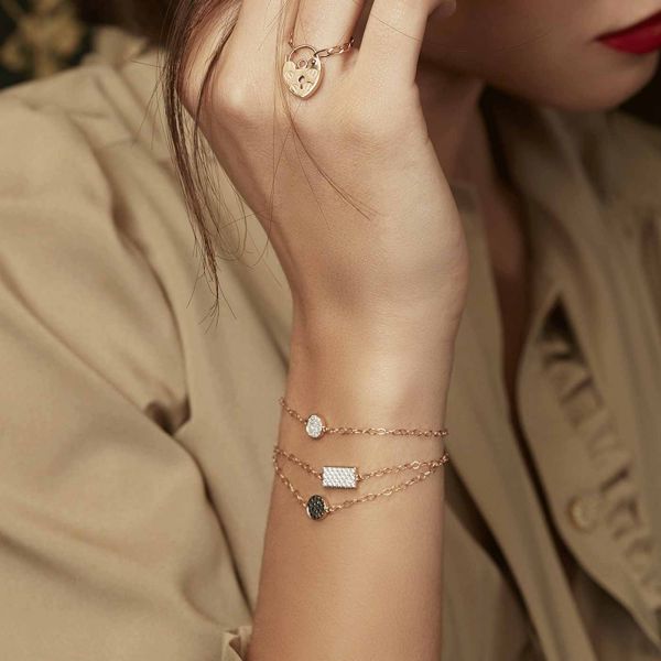 Bracelet Ginette NY Mini Ever Disc en or rose et diamants noirs