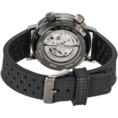 Montre Lip Grande Nautic automatique cadran noir bracelet caoutchouc perforé noir 38 mm