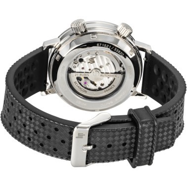 Montre Lip Grande Nautic automatique cadran bleu bracelet caoutchouc perforé noir 38 mm