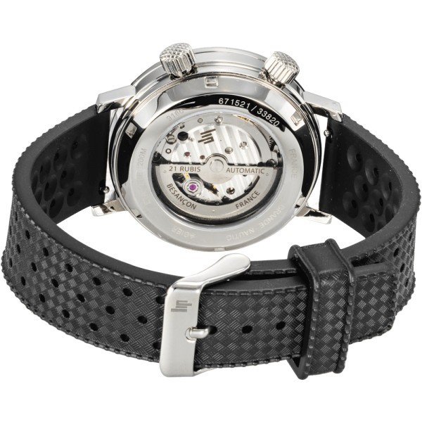 Montre Lip Grande Nautic automatique cadran bleu bracelet caoutchouc perforé noir 38 mm