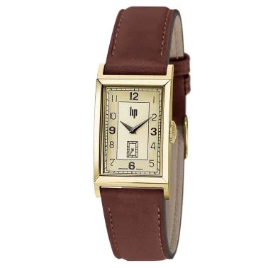 Montre Lip Churchill T18 quartz acier PVD cadran doré bracelet cuir marron