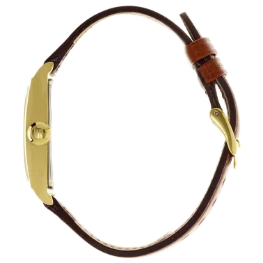 Montre Lip Churchill T18 quartz acier PVD cadran doré bracelet cuir marron