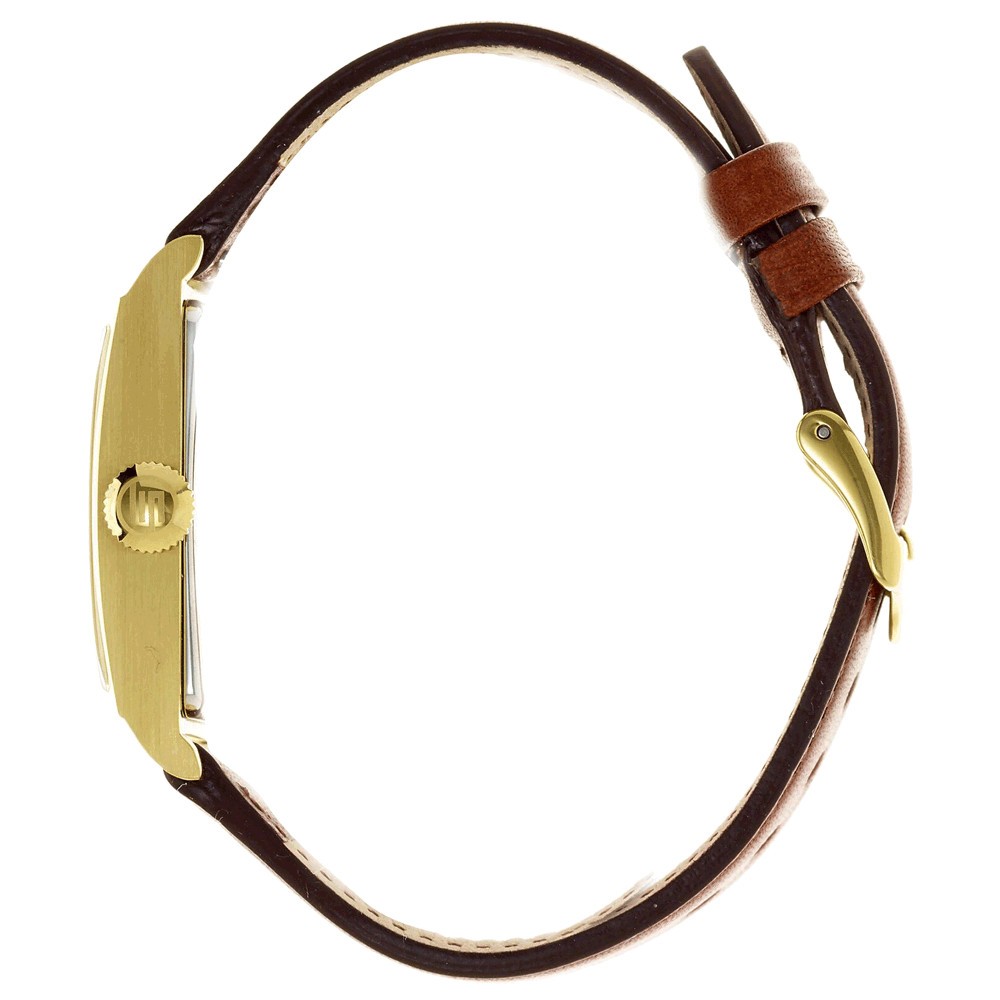 Montre Lip Churchill T18 quartz acier PVD cadran doré bracelet cuir marron