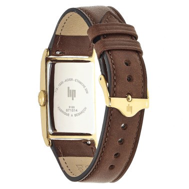 Montre Lip Churchill T18 quartz acier PVD cadran doré bracelet cuir marron