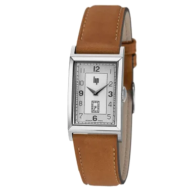 Montre Lip Churchill T18 quartz cadran argenté bracelet cuir gold