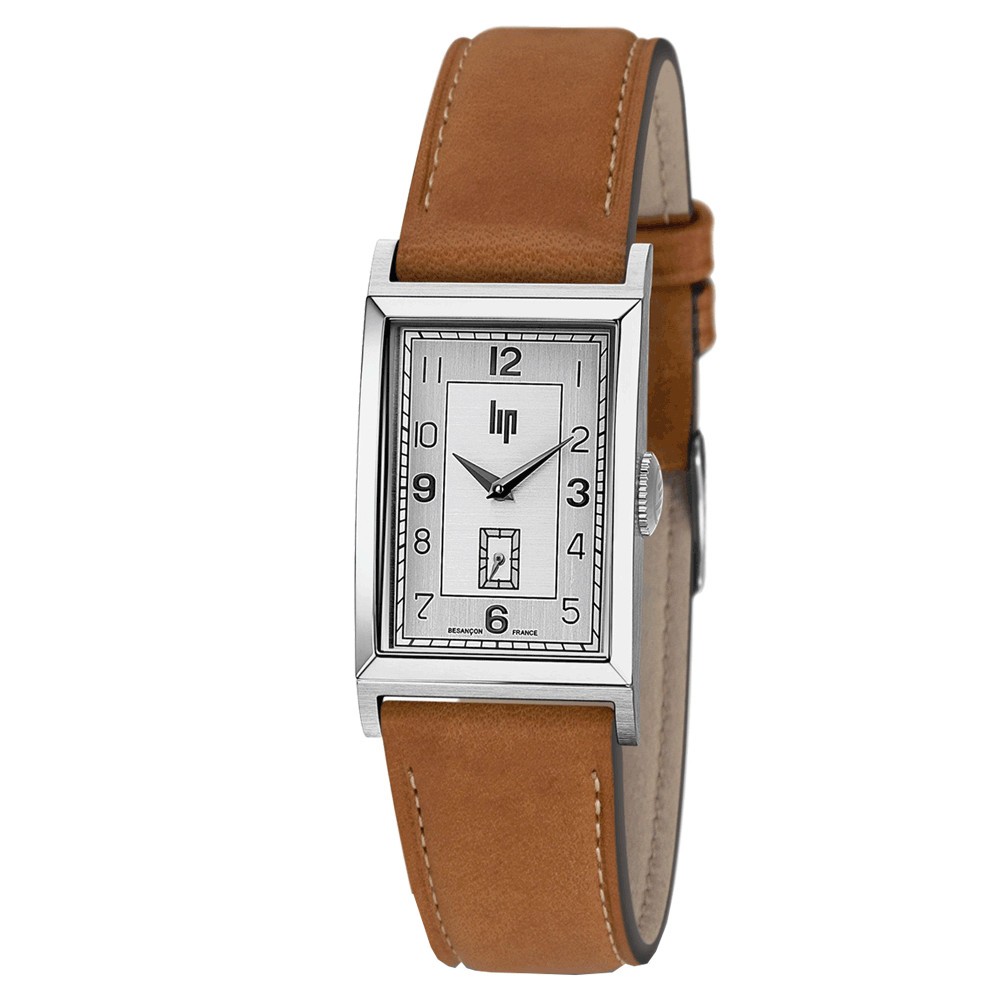 Montre Lip Churchill T18 quartz cadran argenté bracelet cuir gold