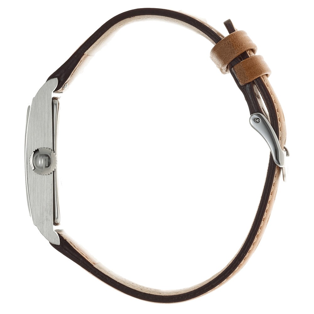 Montre Lip Churchill T18 quartz cadran argenté bracelet cuir gold