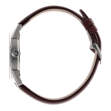 Montre Lip Himalaya quartz cadran argenté bracelet cuir marron 40 mm