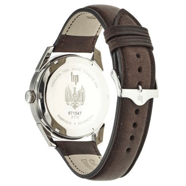 Montre Lip Himalaya quartz cadran argenté bracelet cuir marron 40 mm