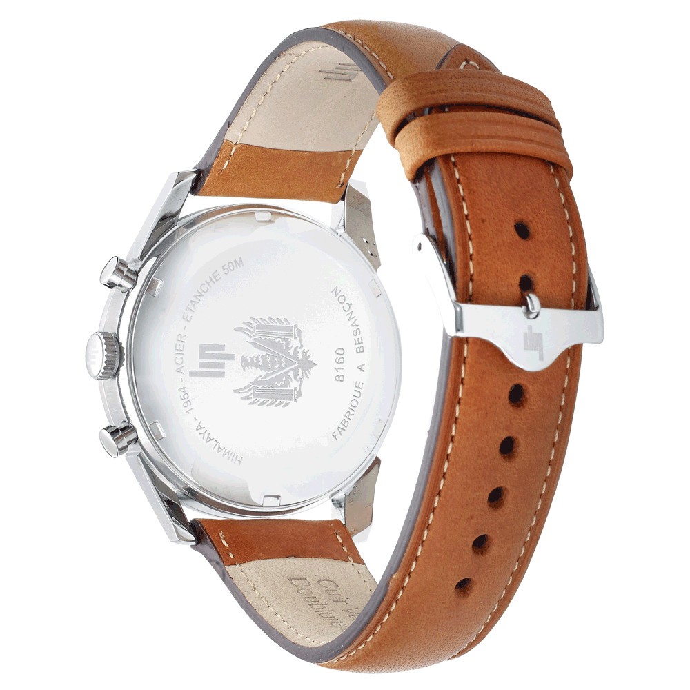 Montre Lip Himalaya Chronographe quartz cadran bleu bracelet cuir gold 40 mm