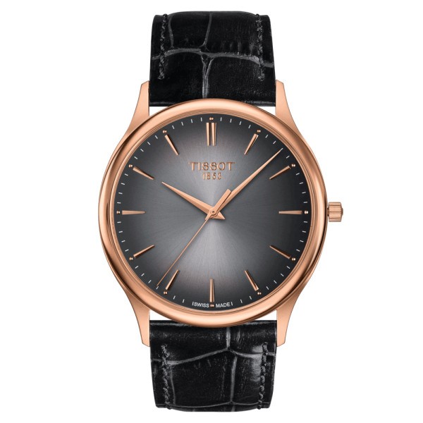 Montre Tissot T-Gold Excellence Gent quartz cadran anthracite bracelet cuir noir 40 mm