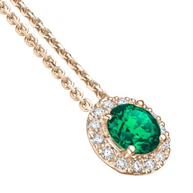 Collier Lepage Coquette en or rose émeraude et diamants
