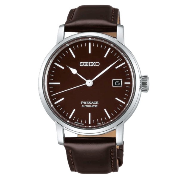 Montre Seiko Presage automatique cadran chocolat bracelet cuir marron 39,9 mm