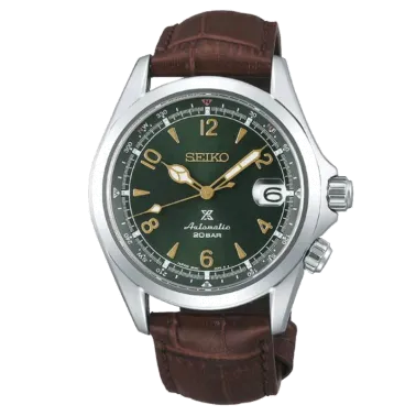 Montre Seiko Prospex Alpinist automatique cadran vert bracelet cuir marron 39,5 mm