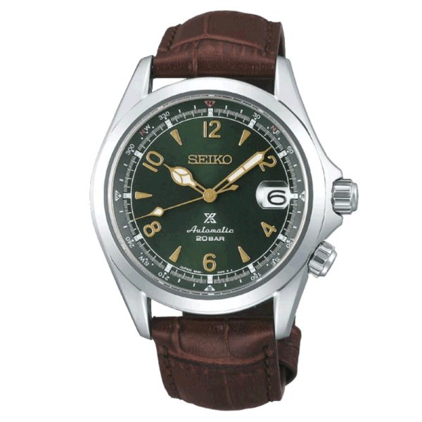 Montre Seiko Prospex Alpinist automatique cadran vert bracelet cuir marron 39,5 mm