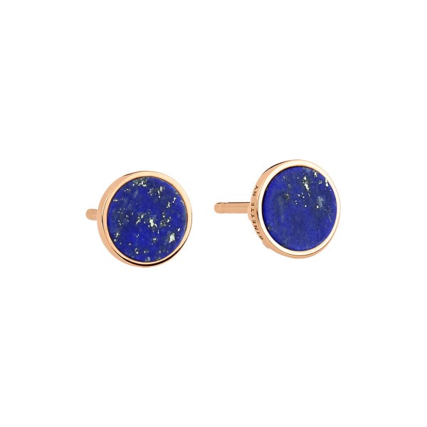 Puces d'oreilles Ginette NY Ever Disc en or rose et lapis lazuli