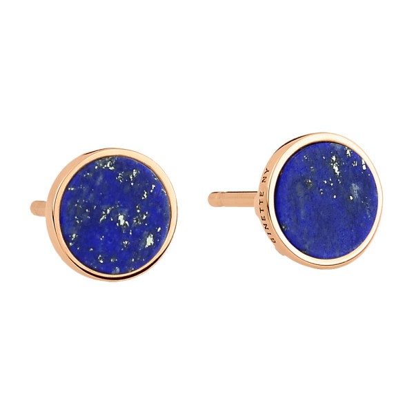Puces d'oreilles Ginette NY Ever Disc en or rose et lapis lazuli